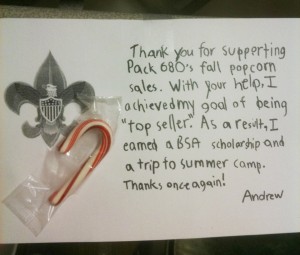 Cub Scout Thank You Note- customer service