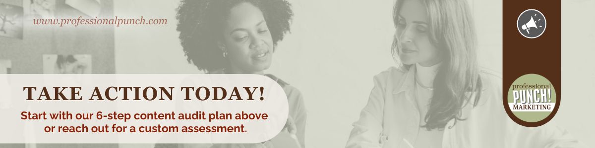 Take Action Today! Start with our content audit plan above or reach out for a custom assessment. Professional Punch Marketing.